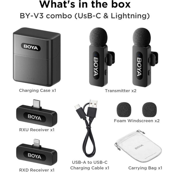 میکروفون یقه ای بی سیم بویا مدل V3 COMBO رابط Type C و Lightning