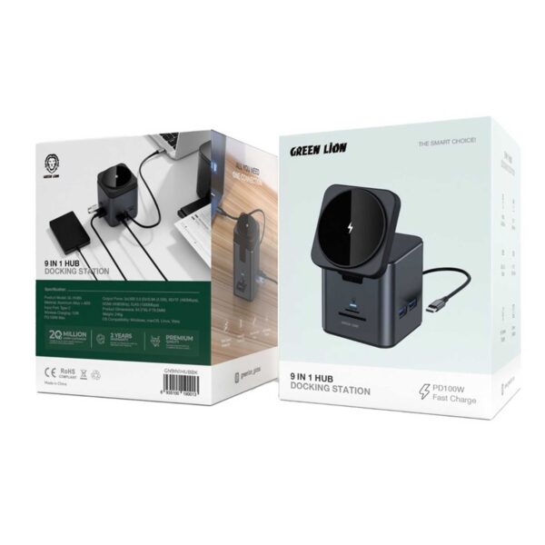 هاب و پایه شارژ بی سیم گرین لاین مدل 9in1 HUB Docking Station GN9IN1HUBBK