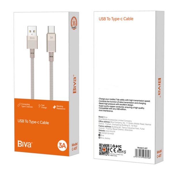 کابل Type-C بیوا Biva C40T طول 1 متر توان 15 وات