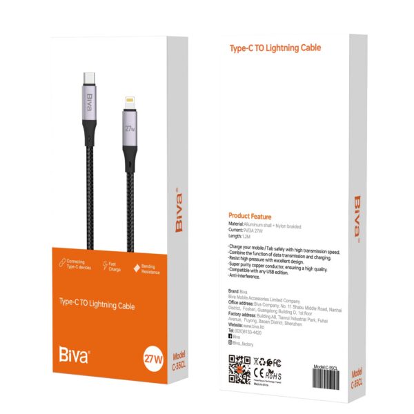 کابل lightning به Type-C بیوا C35CL طول 1.2 متر توان 27 وات