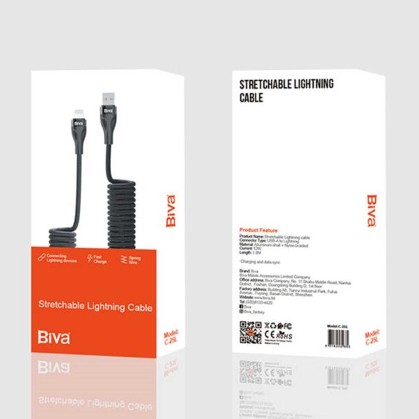 کابل lightning فنری بیوا مدل C25L توان 12 وات