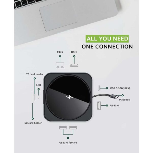 هاب و پایه شارژ بی سیم گرین لاین مدل 9in1 HUB Docking Station GN9IN1HUBBK