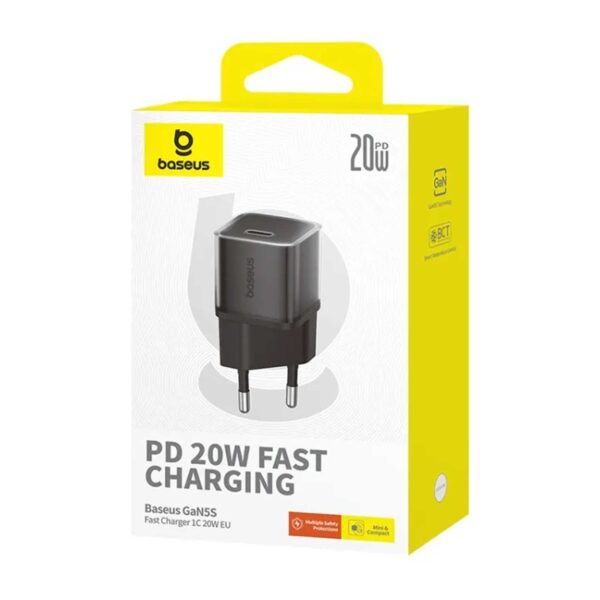 شارژر دیواری فست شارژ باسئوس مدل GAN5S توان 20 وات