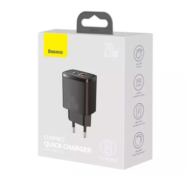 شارژر دیواری فست شارژ باسئوس مدل Compact Quick توان 20 وات