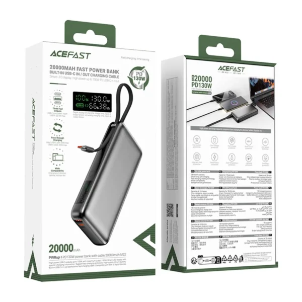 پاوربانک ایس فست مدل M22 PD130W GaN ظرفیت 20000 میلی آمپر ساعت