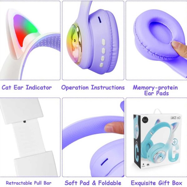 هدفون بی سیم بچگانه طرح گربه مدل AKZ60