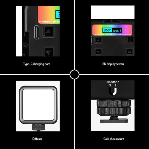 نور ثابت مخصوص موبایل و دوربین شارژی مدل N69 RGB - Image 10
