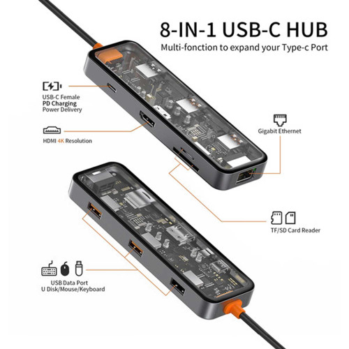 هاب 8 پورت Type-C بیوا مدل HUB-03 - Image 3