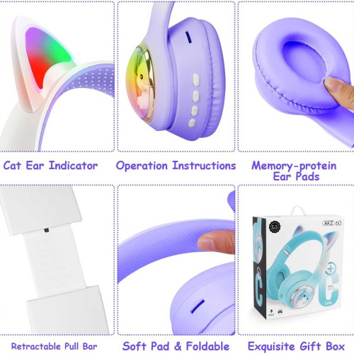 هدفون بی سیم بچگانه طرح گربه مدل AKZ60 - Image 11