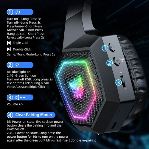 هدفون بی سیم گیمینگ اونیکوما مدل GT806 RGB - Image 4