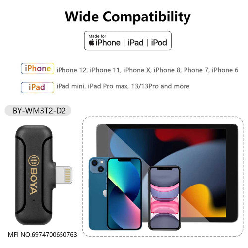 میکروفون یقه ای بی سیم بویا مدل BY-WM3T2-D2 رابط Lightning - Image 4