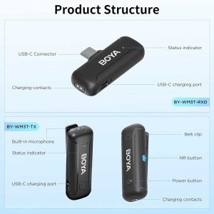 میکروفون یقه ای بی سیم بویا مدل BY-WM3T-U2 رابط Type-C با باکس شارژ - Image 11